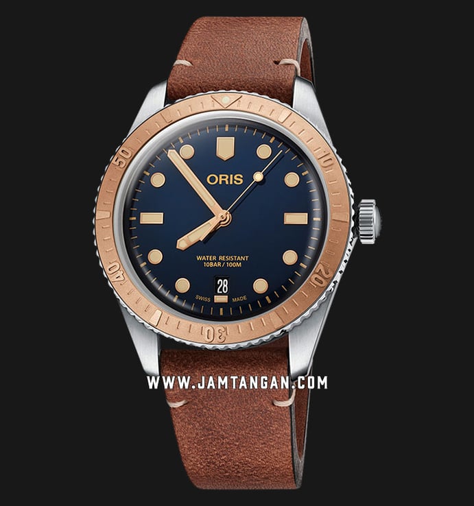 Oris Divers Sixty-Five 01 733 7707 4355-07 5 20 45 Automatic Men Blue Dial Brown Leather Strap